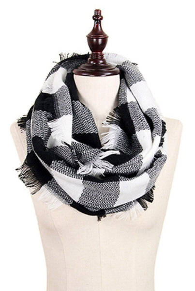 Buffalo Plaid Infinity Scarf, Black & White