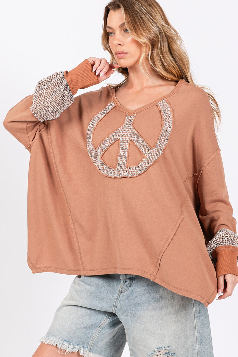 SAGE + FIG Peace Sign Mineral Wash Terry Top | URBAN ECHO SHOP