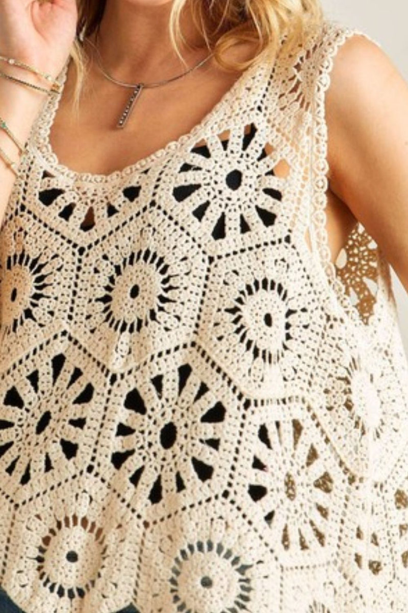 ADORA Crochet Wide Strap Tank in Beige | URBAN ECHO SHOP