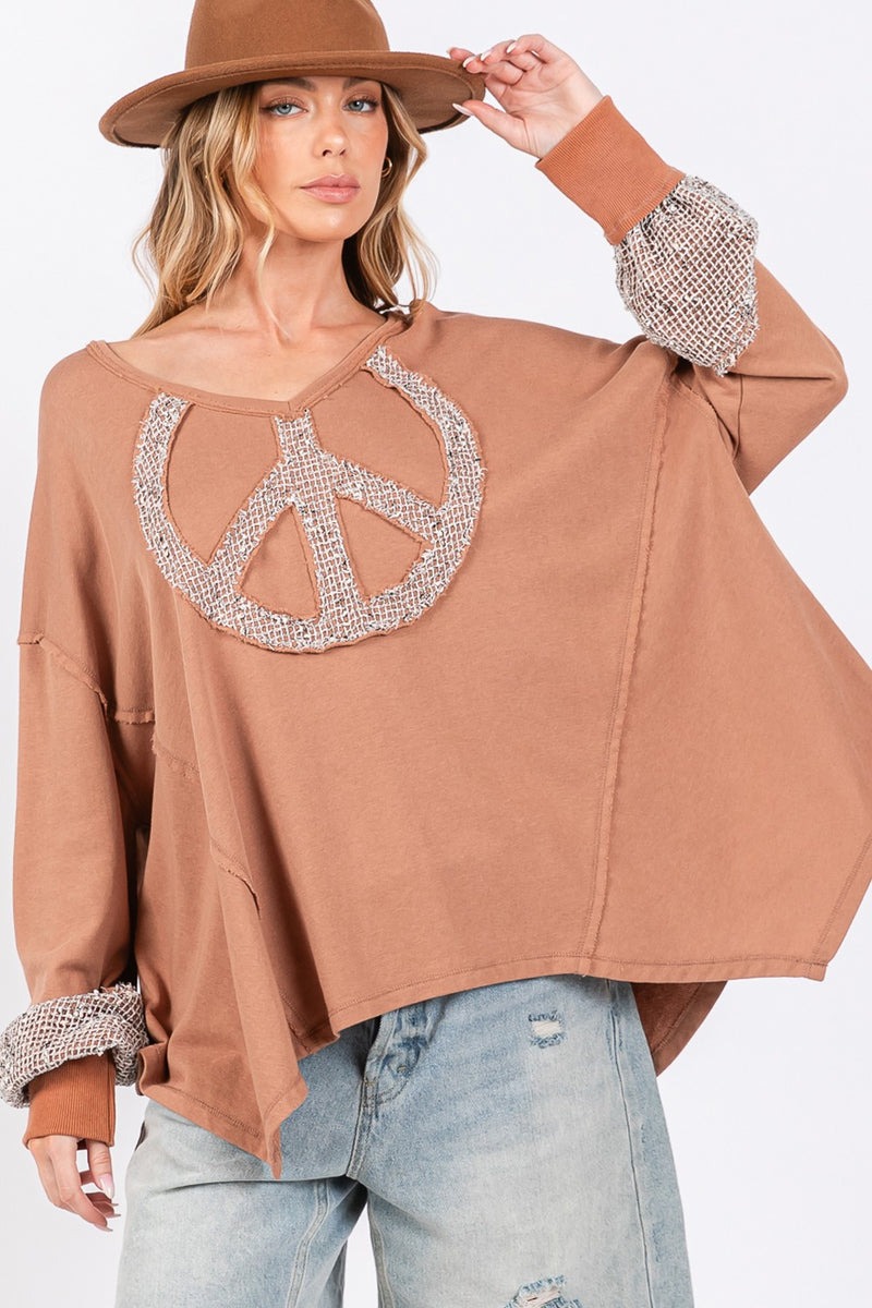 SAGE + FIG Peace Sign Mineral Wash Terry Top | URBAN ECHO SHOP