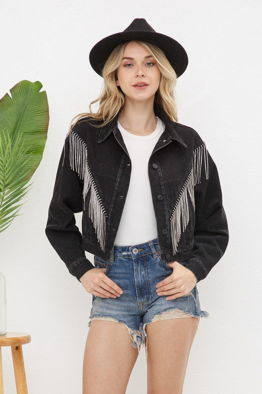 Darcy Denim Chevron Fringe Jacket | URBAN ECHO SHOP