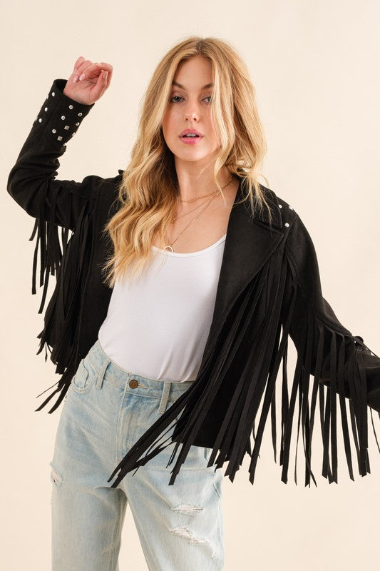 Sara Lane Studded Fringe Open Western Jacket | URBAN ECHO SHOP