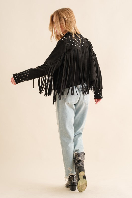 Sara Lane Studded Fringe Open Western Jacket | URBAN ECHO SHOP