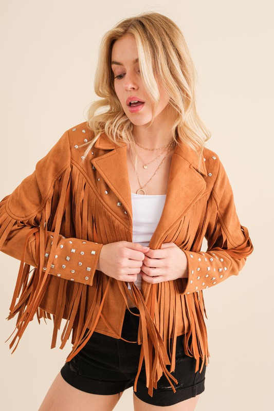 Sara Lane Studded Fringe Open Western Jacket | URBAN ECHO SHOP