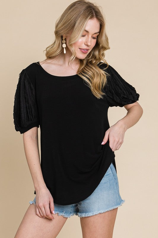 Brienna Top with Contrast Sleeves in Black | URBAN ECHO SHOP