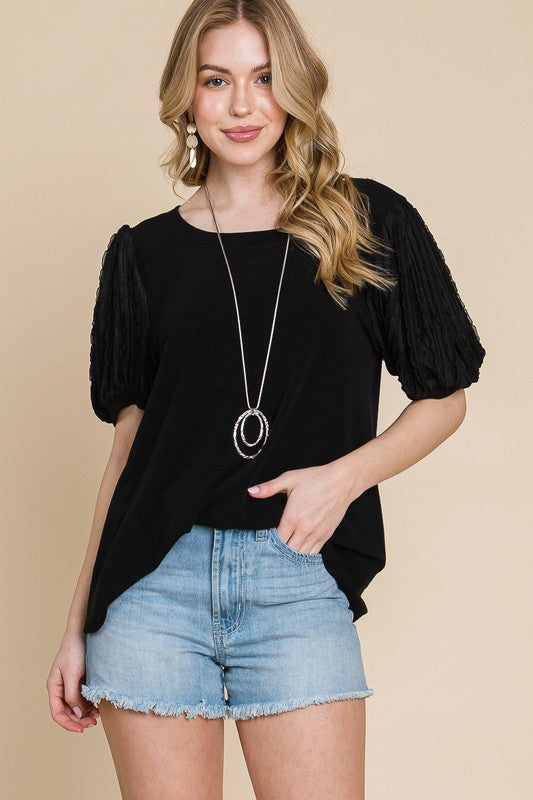 Brienna Top with Contrast Sleeves in Black | URBAN ECHO SHOP