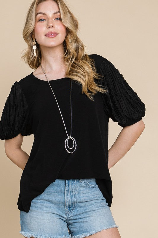 Brienna Top with Contrast Sleeves in Black | URBAN ECHO SHOP