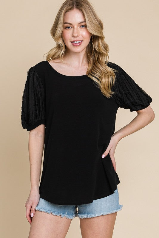 Brienna Top with Contrast Sleeves in Black | URBAN ECHO SHOP