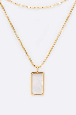 Square Opal Pendant Layered Necklace | URBAN ECHO SHOP