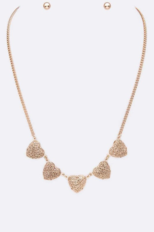 Wired Textured Heart Collar Necklace Set | URBAN ECHO SHOP