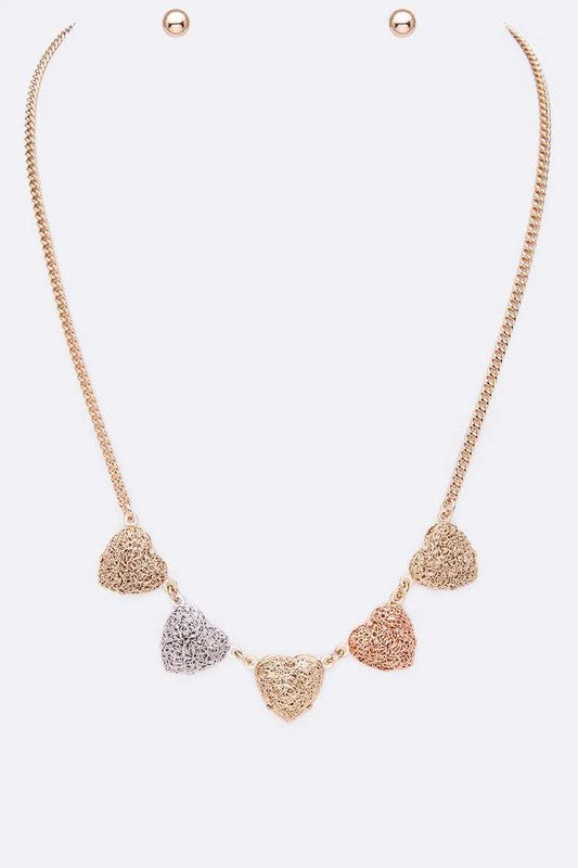 Wired Textured Heart Collar Necklace Set | URBAN ECHO SHOP