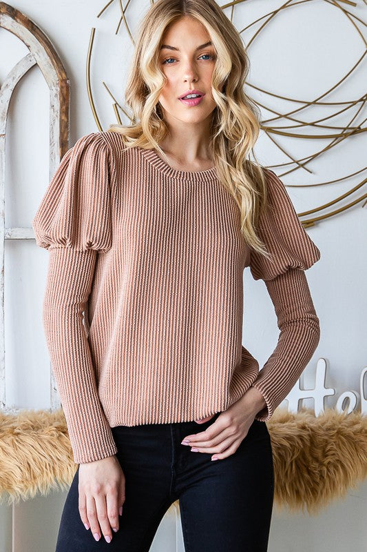 Darlena Puffed Sleeve Camel Top1 | URBAN ECHO SHOP