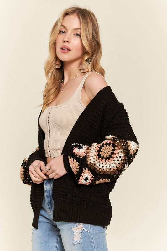 Lanie Crochet Cardigan Sweater in Black4