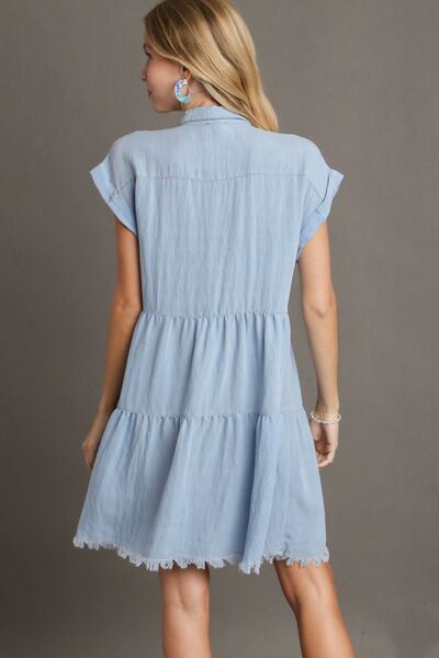 Umgee Frayed Hemline Button Down Shirt Dress3