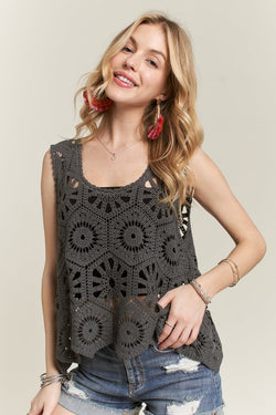 ADORA Crochet Wide Strap Tank in Charcoal | URBAN ECHO SHOP