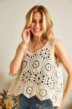 ADORA Crochet Wide Strap Tank in Beige | URBAN ECHO SHOP