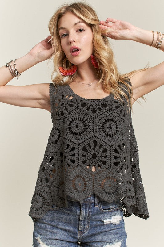 ADORA Crochet Wide Strap Tank in Charcoal | URBAN ECHO SHOP